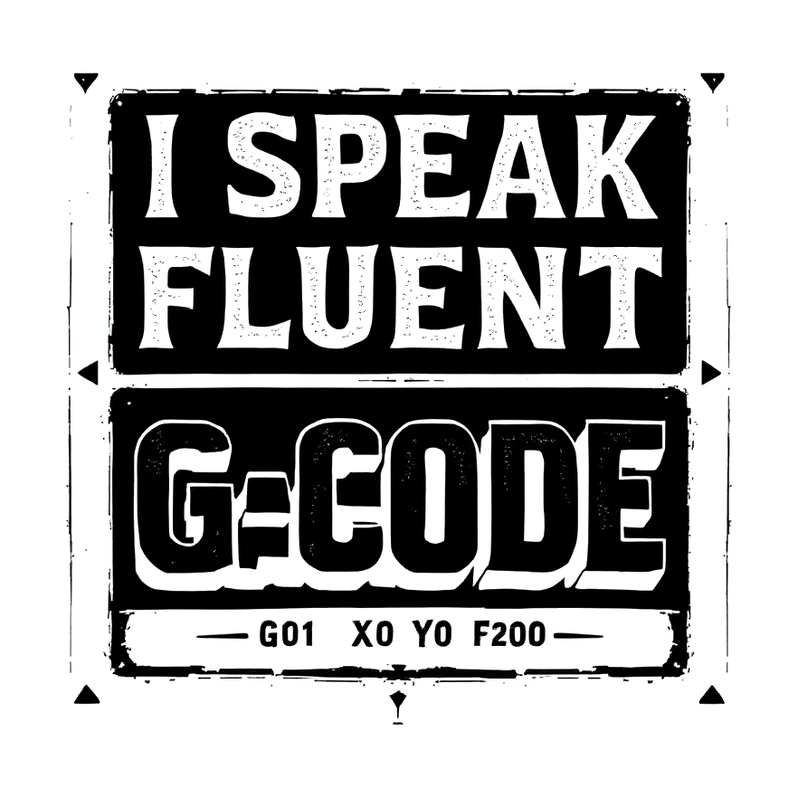Fluent in G-Code Sticker — CNC Machinist 4-Inch Kiss-Cut Dec — alt angle