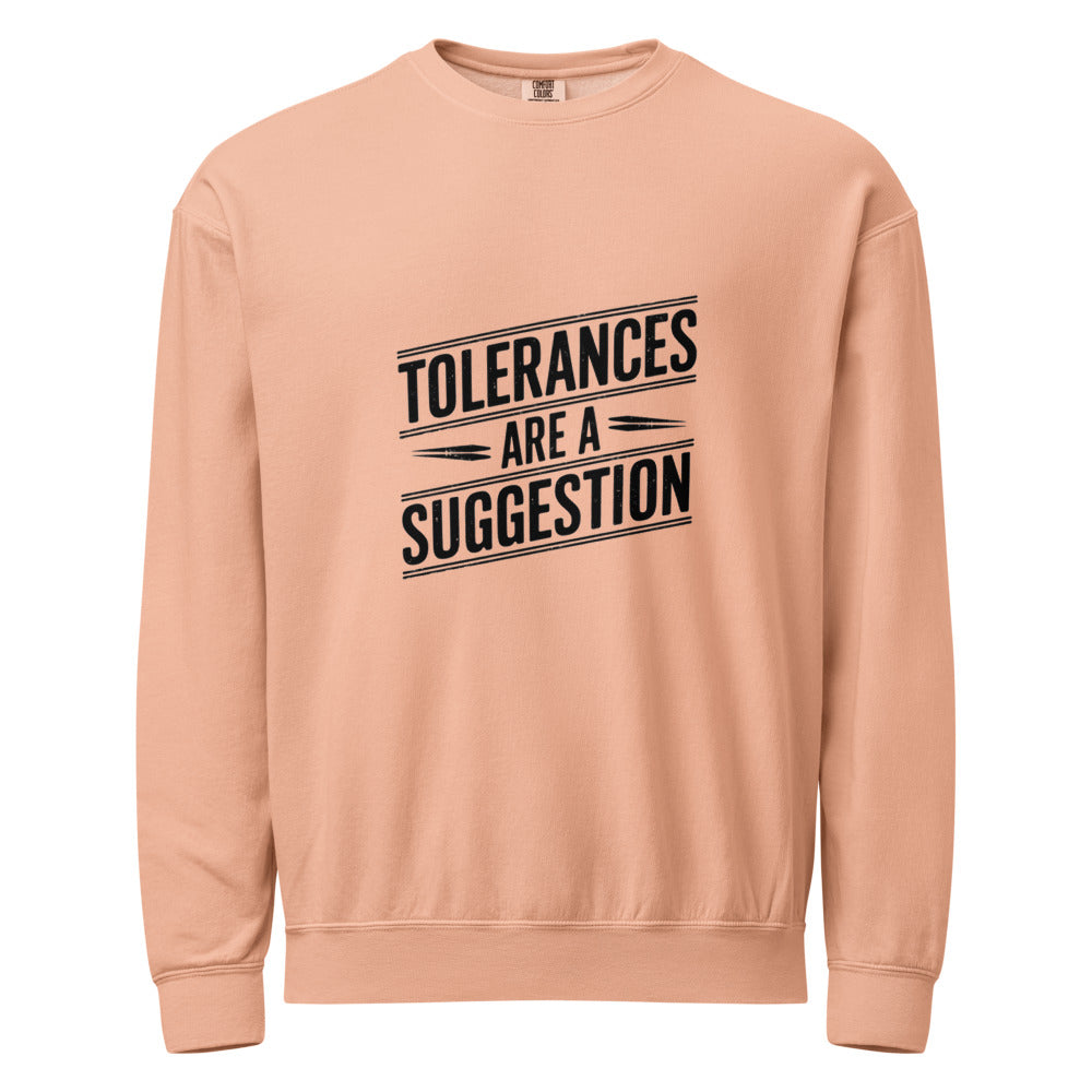 CNC Machinist Crewneck Sweatshirt - Tolerance Stack Crash Humor Workwear Badge for Shop Floor Operators