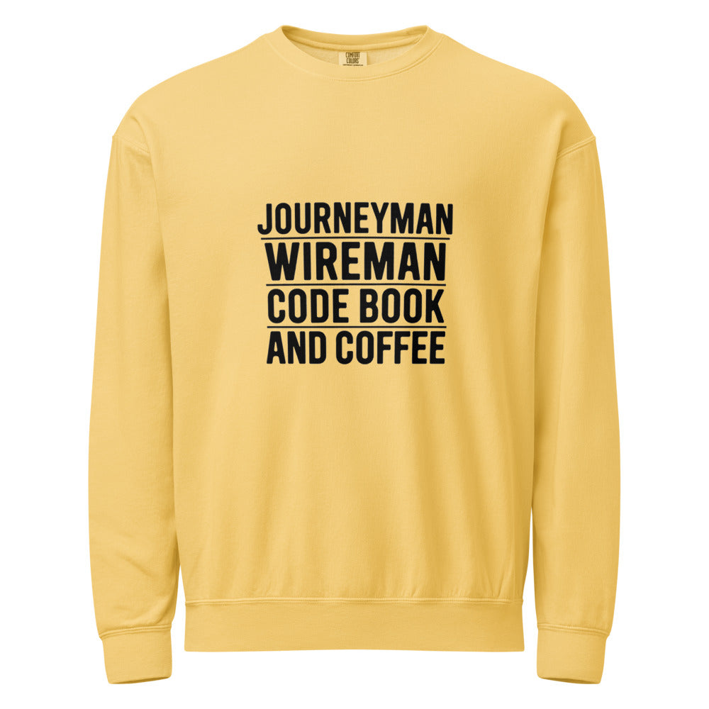Journeyman Wireman Crewneck Sweatshirt - Code Book and Coffee Inside Wireman Electrician Pullover