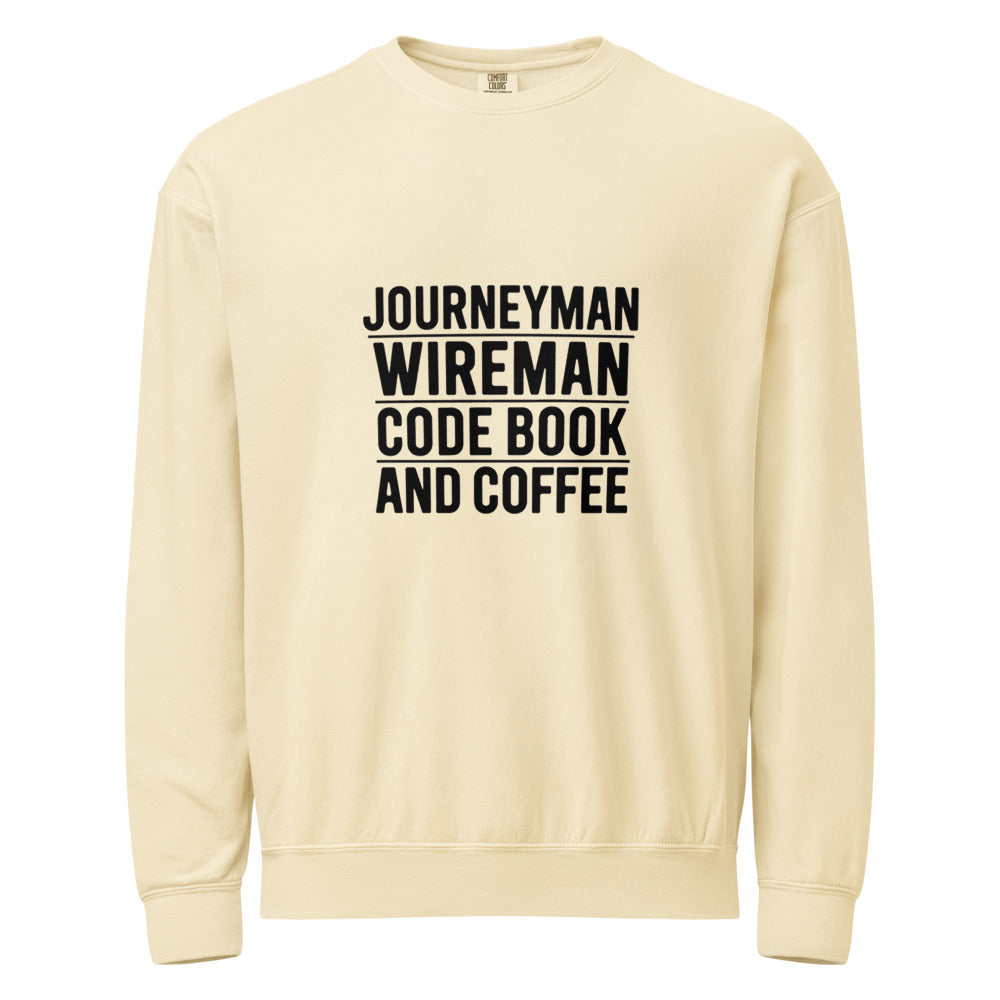 Journeyman Wireman Crewneck Sweatshirt - Code Book and Coffee Inside Wireman Electrician Pullover