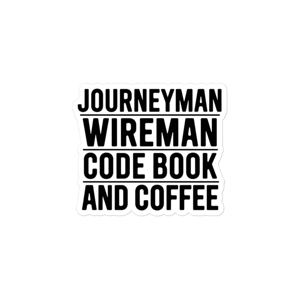 Journeyman Wireman Sticker — Code Book and Coffee 4 Inch Kis — front view