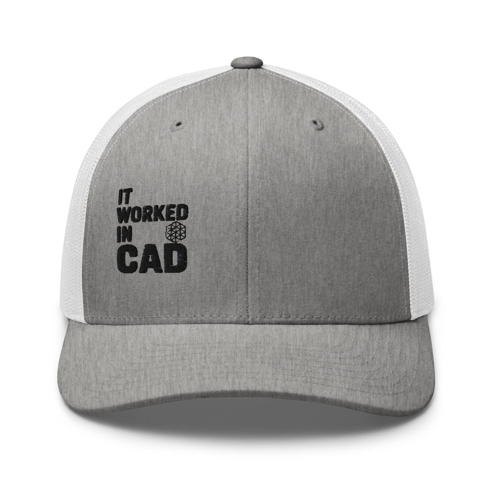 It Worked In CAD Trucker Hat - Mechanical Engineer Humor Snapback for FEA Designers and ME Students