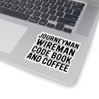 Journeyman Wireman Sticker — Code Book and Coffee 4 Inch Kiss-Cut Decal for Inside Wiremen