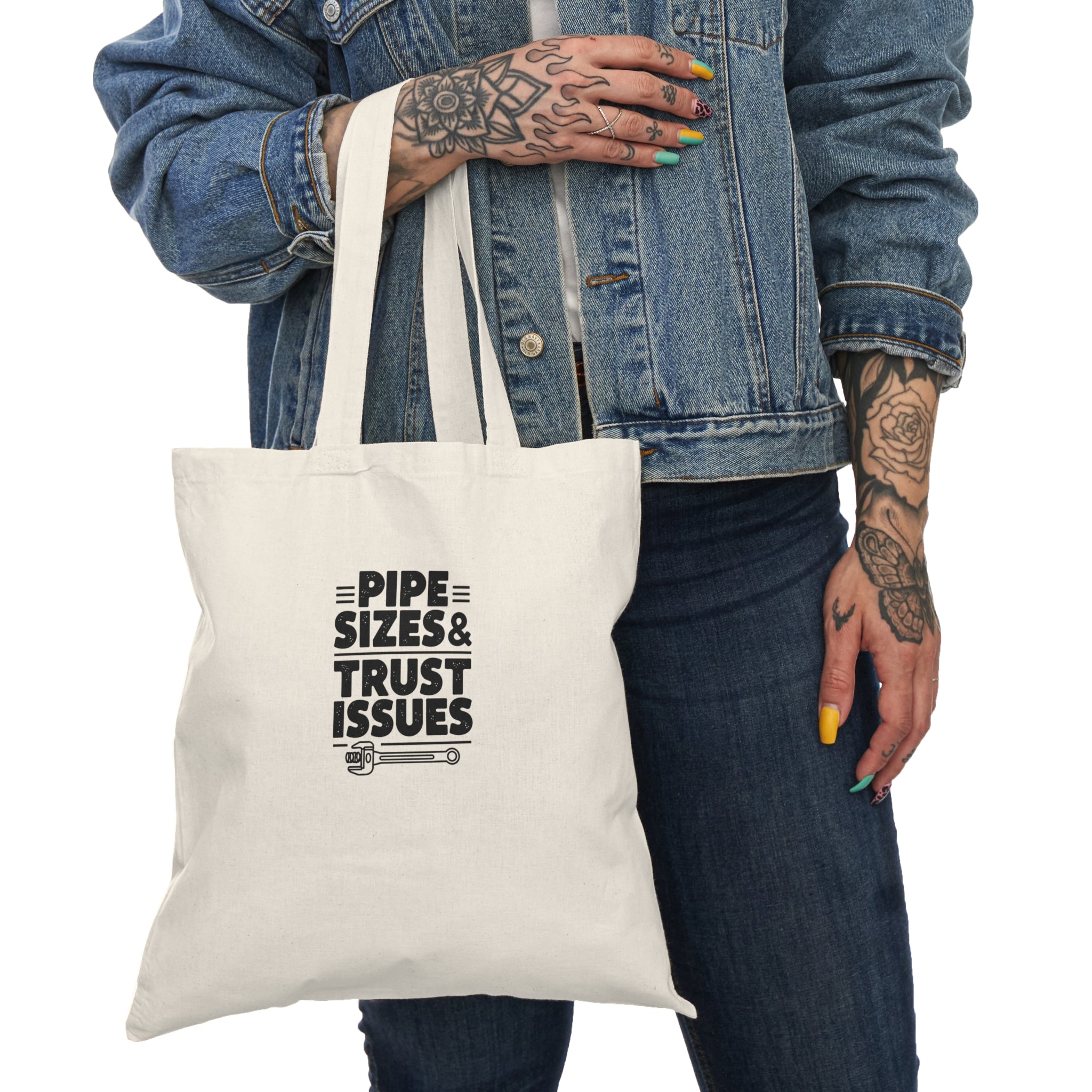 Plumber Tote Bag - Pipe Sizes & Trust Issues - Cotton Canvas Tool Bag for Plumbers, Pipefitters, Drain Techs