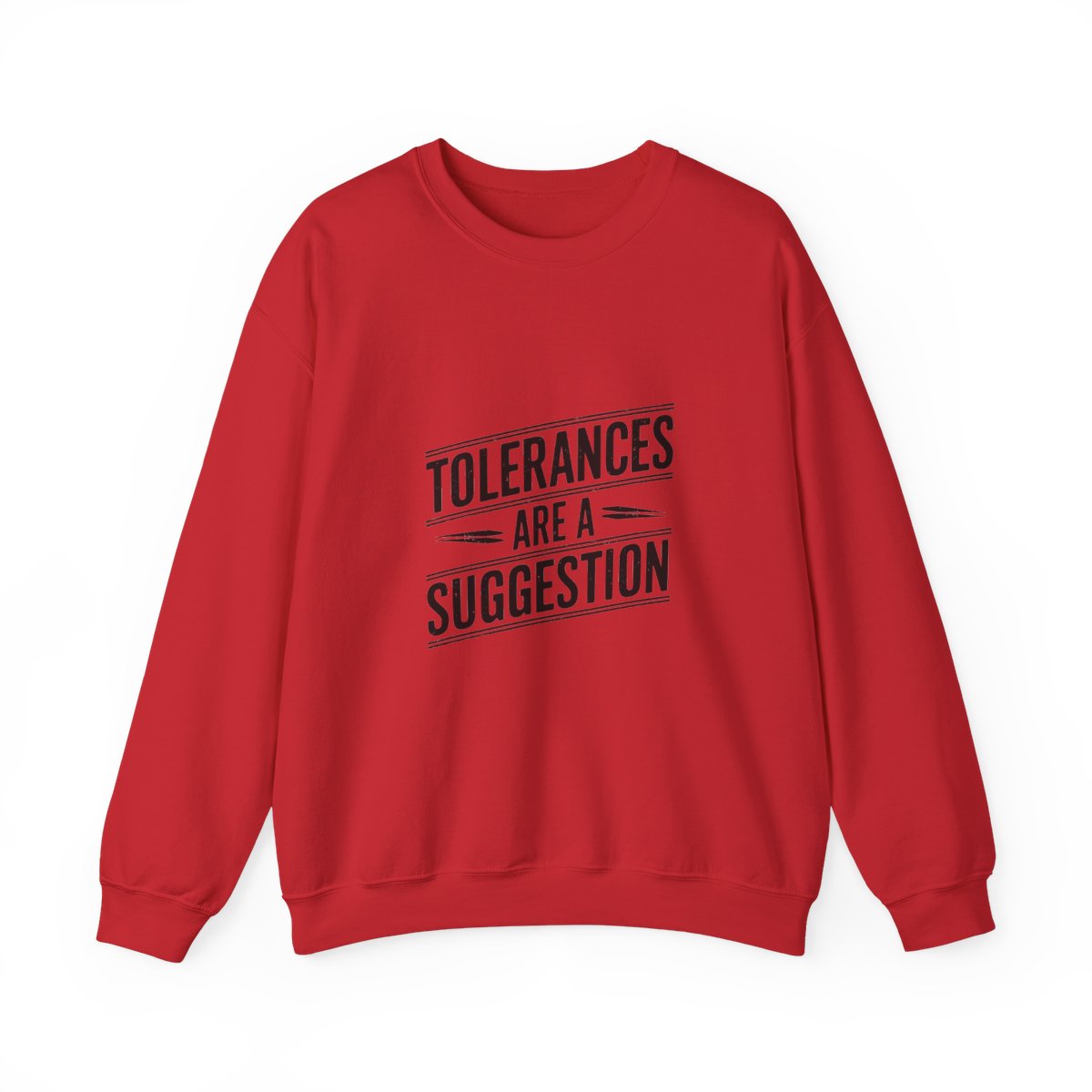 CNC Machinist Crewneck Sweatshirt - Tolerance Stack Crash Humor Workwear Badge for Shop Floor Operators