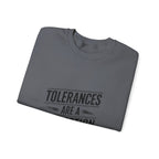 CNC Machinist Crewneck Sweatshirt - Tolerance Stack Crash Humor Workwear Badge for Shop Floor Operators