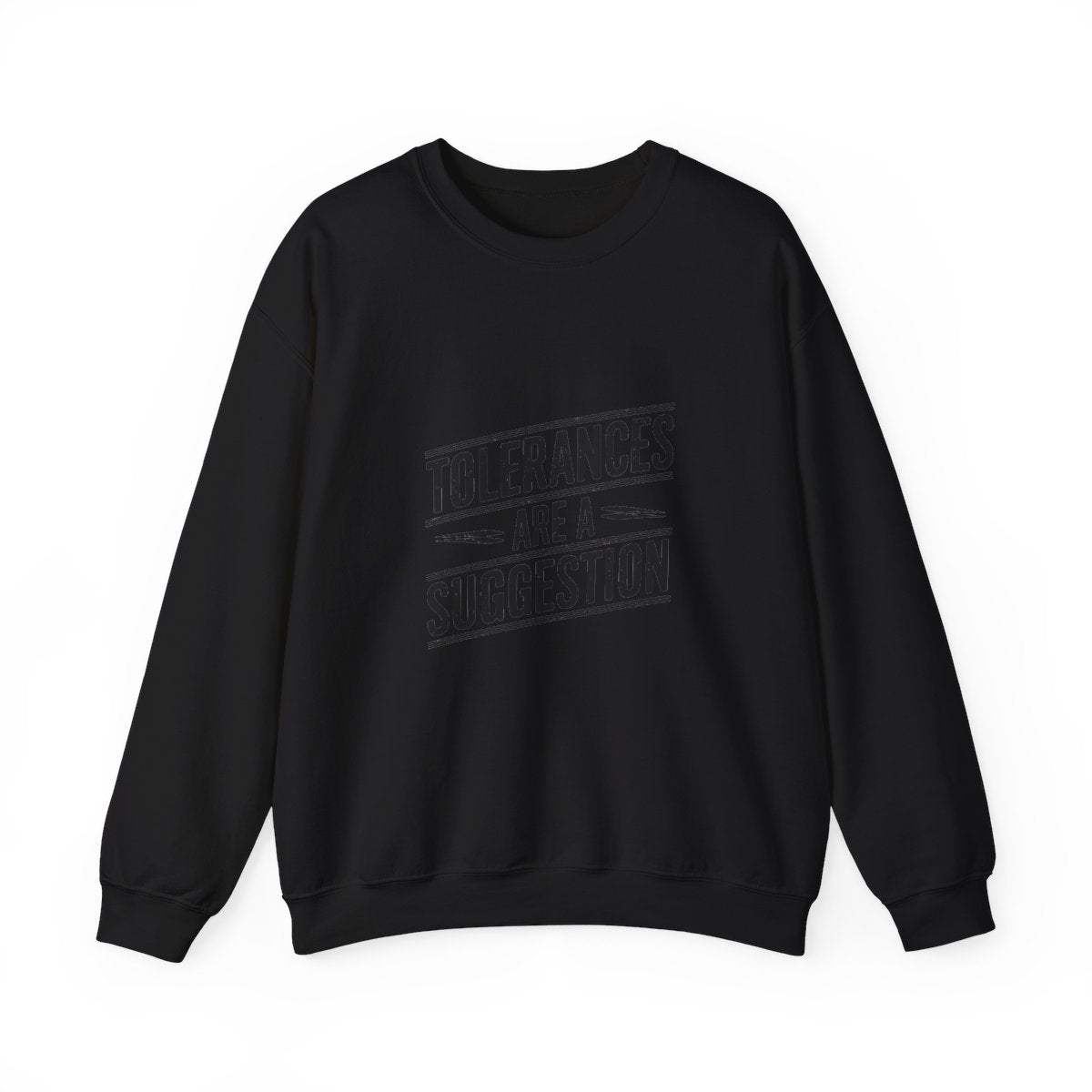 CNC Machinist Crewneck Sweatshirt - Tolerance Stack Crash Humor Workwear Badge for Shop Floor Operators