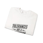 CNC Machinist Crewneck Sweatshirt - Tolerance Stack Crash Humor Workwear Badge for Shop Floor Operators