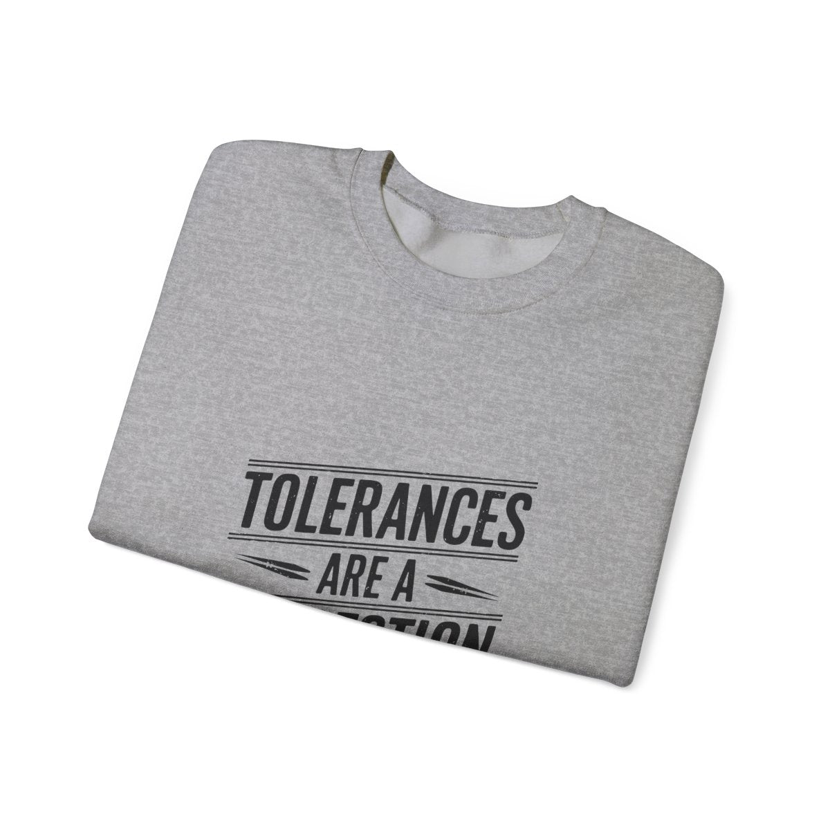 CNC Machinist Crewneck Sweatshirt - Tolerance Stack Crash Humor Workwear Badge for Shop Floor Operators