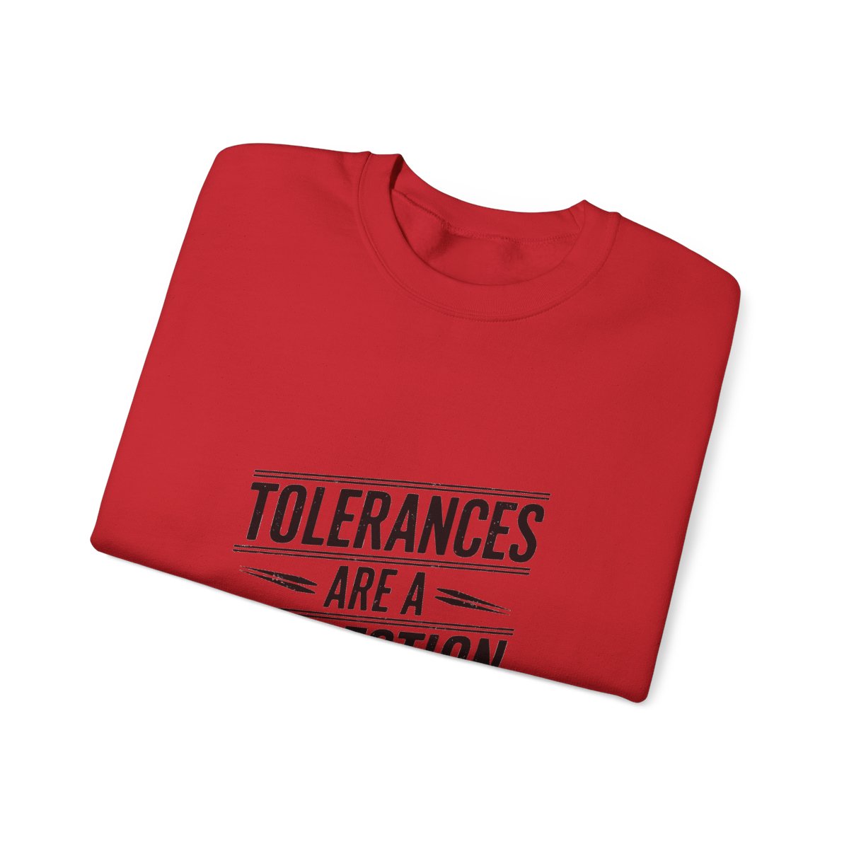 CNC Machinist Crewneck Sweatshirt - Tolerance Stack Crash Humor Workwear Badge for Shop Floor Operators