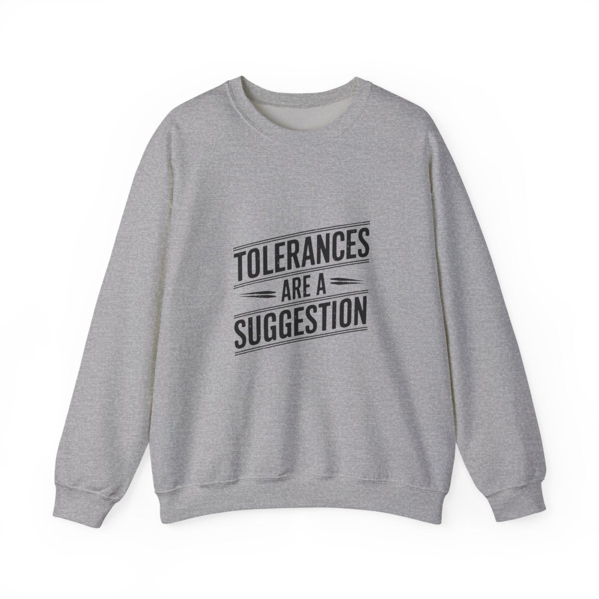 CNC Machinist Crewneck Sweatshirt - Tolerance Stack Crash Humor Workwear Badge for Shop Floor Operators