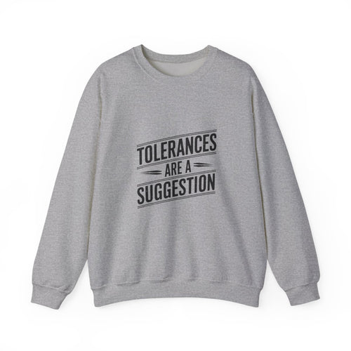 CNC Machinist Crewneck Sweatshirt - Tolerance Stack Crash Humor Workwear Badge for Shop Floor Operators