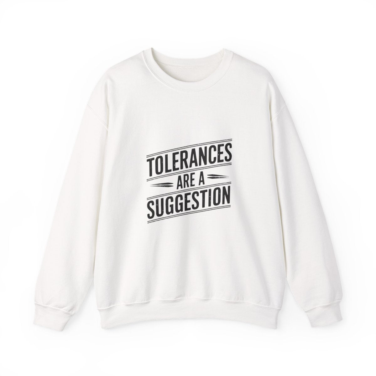 CNC Machinist Crewneck Sweatshirt - Tolerance Stack Crash Humor Workwear Badge for Shop Floor Operators