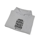 Plumber Hoodie - Pipe Sizes & Trust Issues - Pullover Sweatshirt for Licensed Plumbers, Drain Techs, Pipefitters
