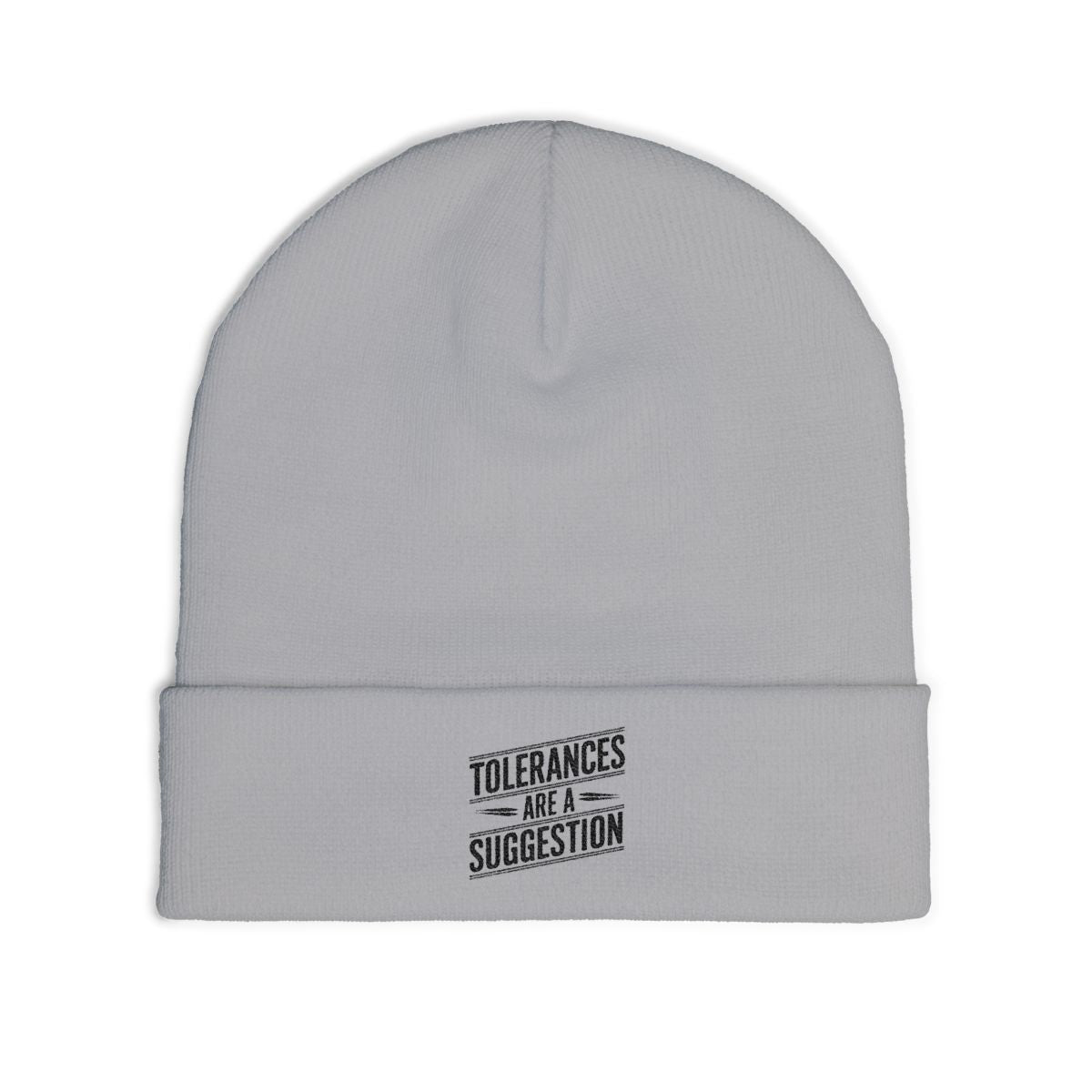 Tolerance Stack Knit Beanie — CNC Machinist Crash Humor Cuffed Shop Beanie for Setup Guys and Operators