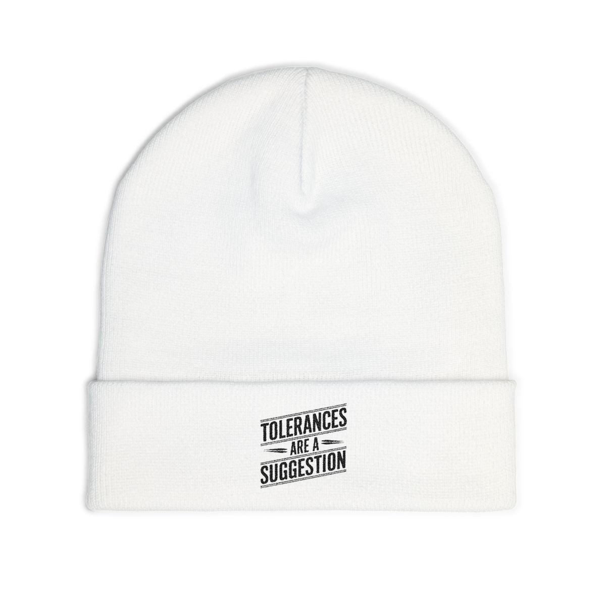 Tolerance Stack Knit Beanie — CNC Machinist Crash Humor Cuffed Shop Beanie for Setup Guys and Operators