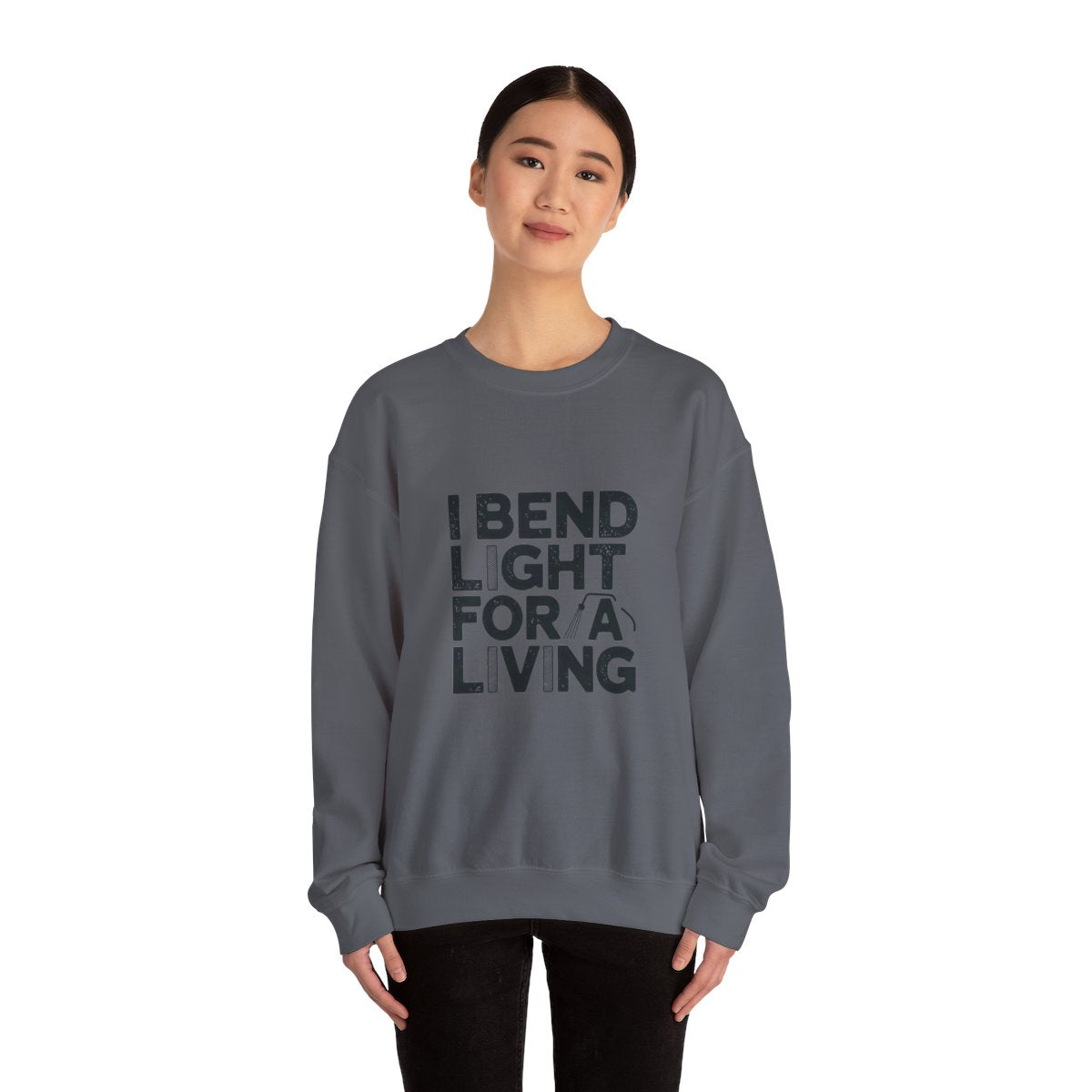 Welder Crewneck Sweatshirt - I Bend Light For A Living - Funny TIG MIG Stick Welder Gift Pullover for Pipe Welders, Fabricators